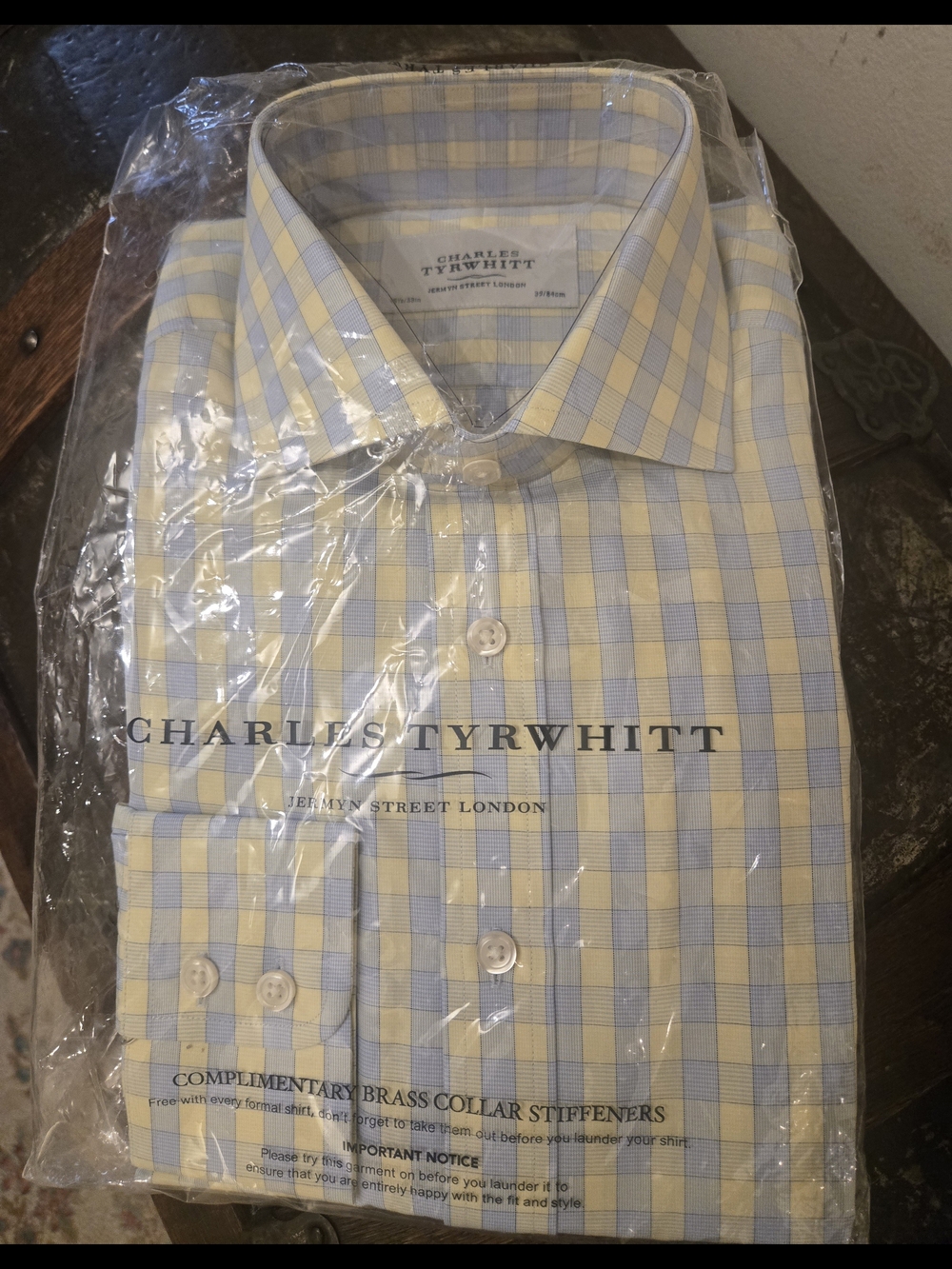 Charles Tyrwhitt Yellow & Blue Checked Dress Shirt Sz 15.5/33 - NWT